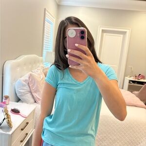 Max Studio Light Blue V-Neck Tee